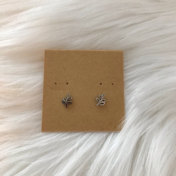 Dainty Stainless Steel Leaf Sprig Earring Tiny - Picture 5 of 5